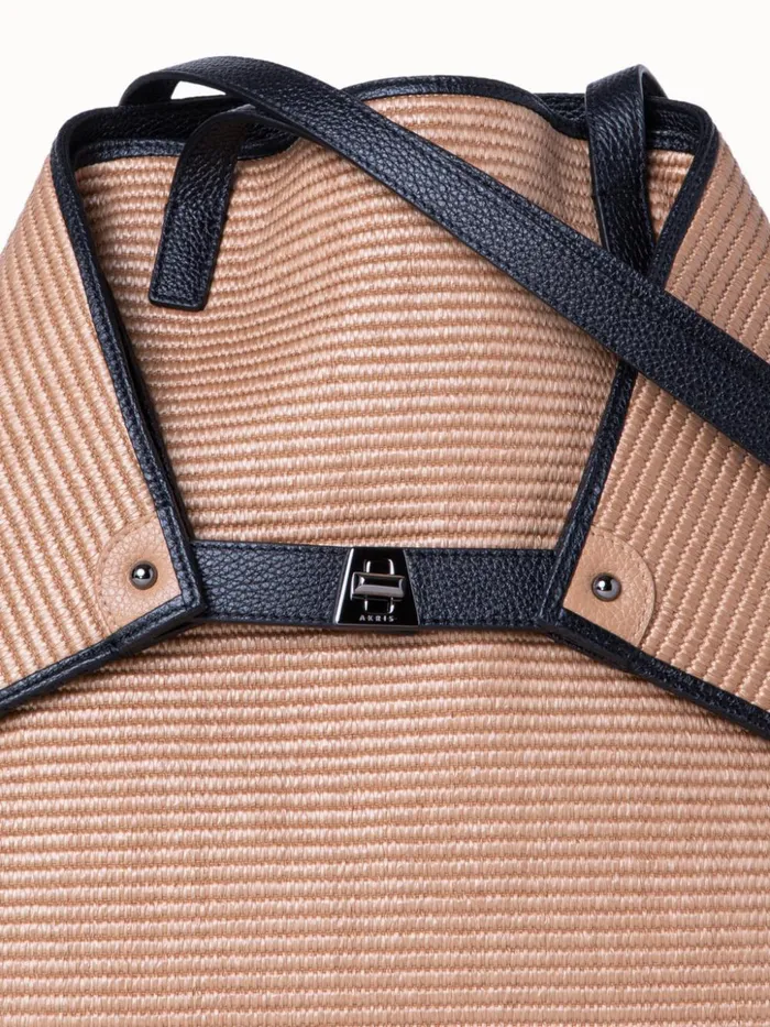 Medium Ai Shoulder Bag In Raffia Camelblack Women Akris Shoulder Bags