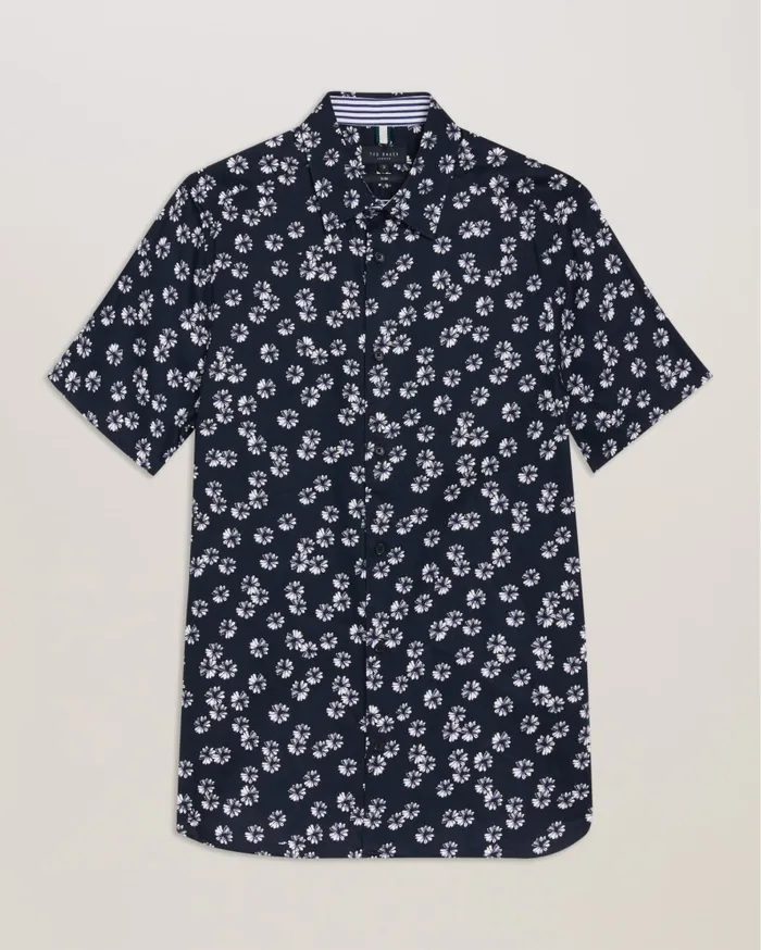 Men ALFANSO 8211 Slim Fit Floral Short Sleeve Shirt Navy Ted Baker Shirts