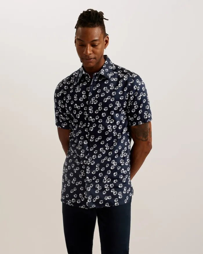 Men ALFANSO 8211 Slim Fit Floral Short Sleeve Shirt Navy Ted Baker Shirts Men ALFANSO 8211 Slim Fit Floral Short Sleeve Shirt Navy Ted Baker Shirts
