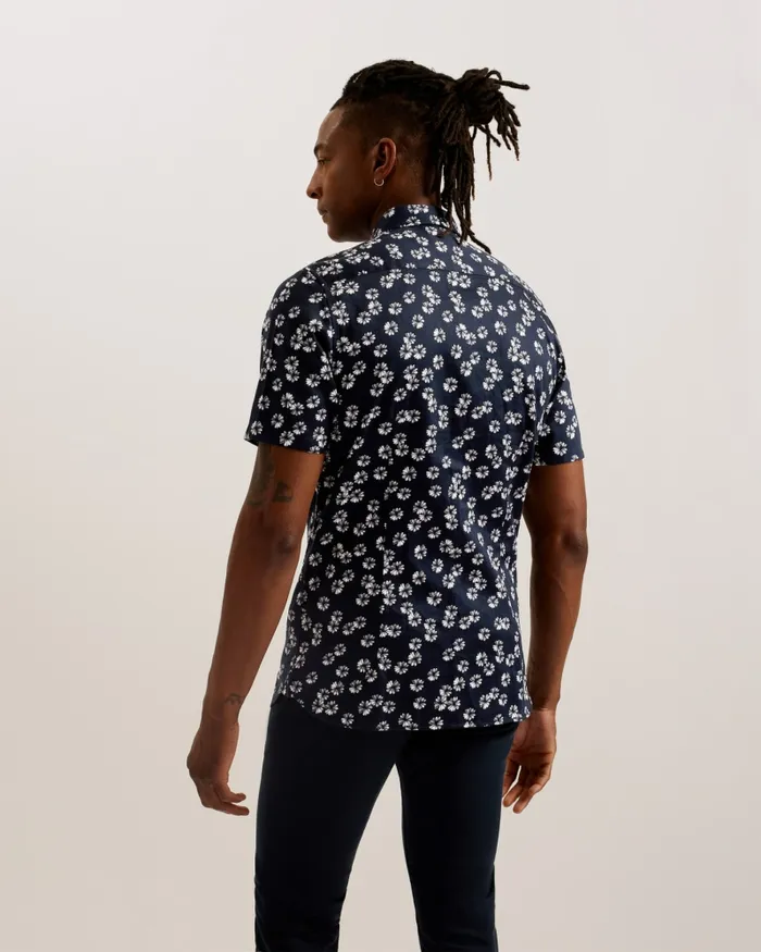 Men ALFANSO 8211 Slim Fit Floral Short Sleeve Shirt Navy Ted Baker Shirts Men ALFANSO 8211 Slim Fit Floral Short Sleeve Shirt Navy Ted Baker Shirts