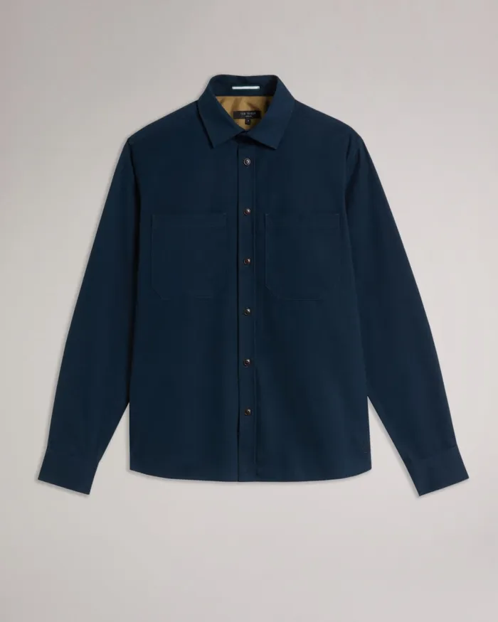 Men ALMUR 8211 Long Sleeve Brushed Twill Overshirt Navy Ted Baker Coats and Jackets