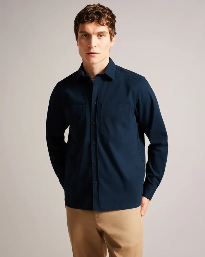 Men ALMUR 8211 Long Sleeve Brushed Twill Overshirt Navy Ted Baker Coats and Jackets