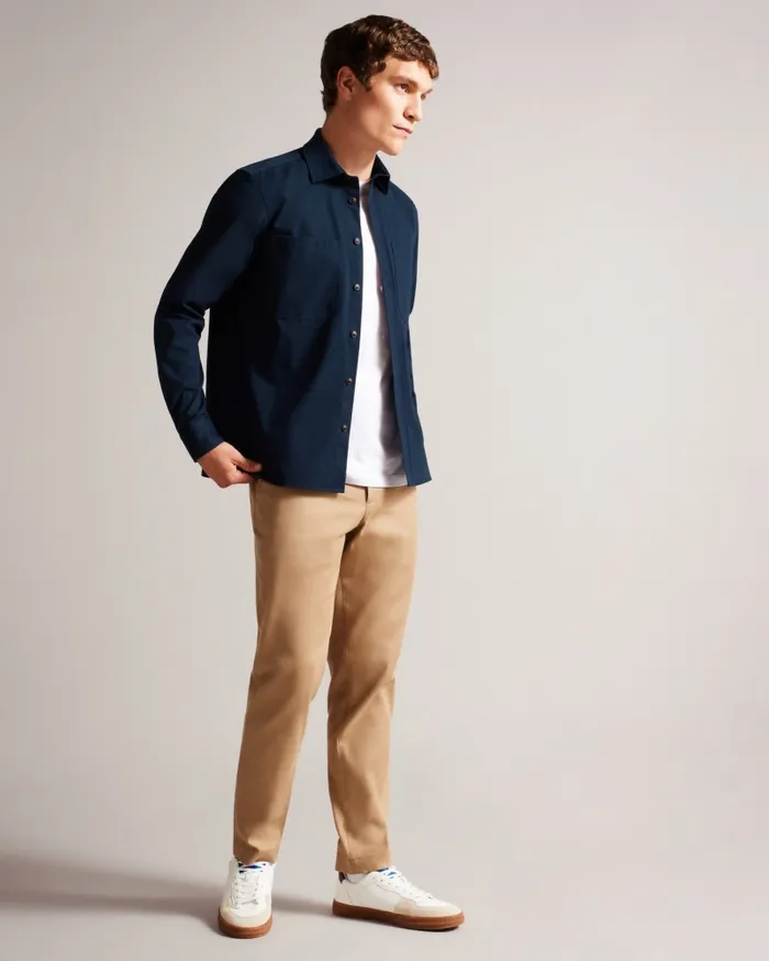 Men ALMUR 8211 Long Sleeve Brushed Twill Overshirt Navy Ted Baker Coats and Jackets