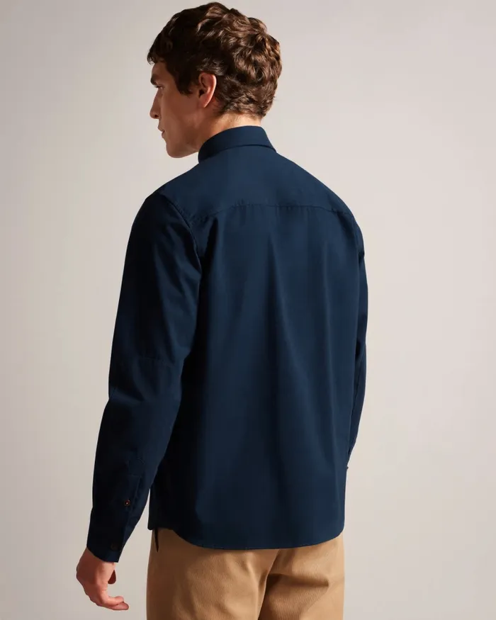 Men ALMUR 8211 Long Sleeve Brushed Twill Overshirt Navy Ted Baker Coats and Jackets