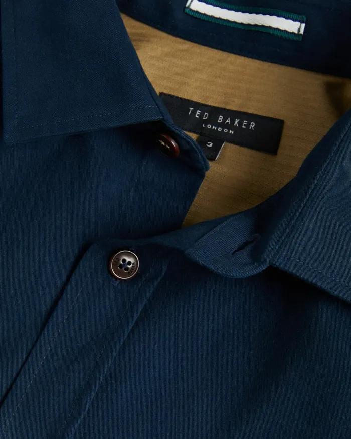 Men ALMUR 8211 Long Sleeve Brushed Twill Overshirt Navy Ted Baker Coats and Jackets