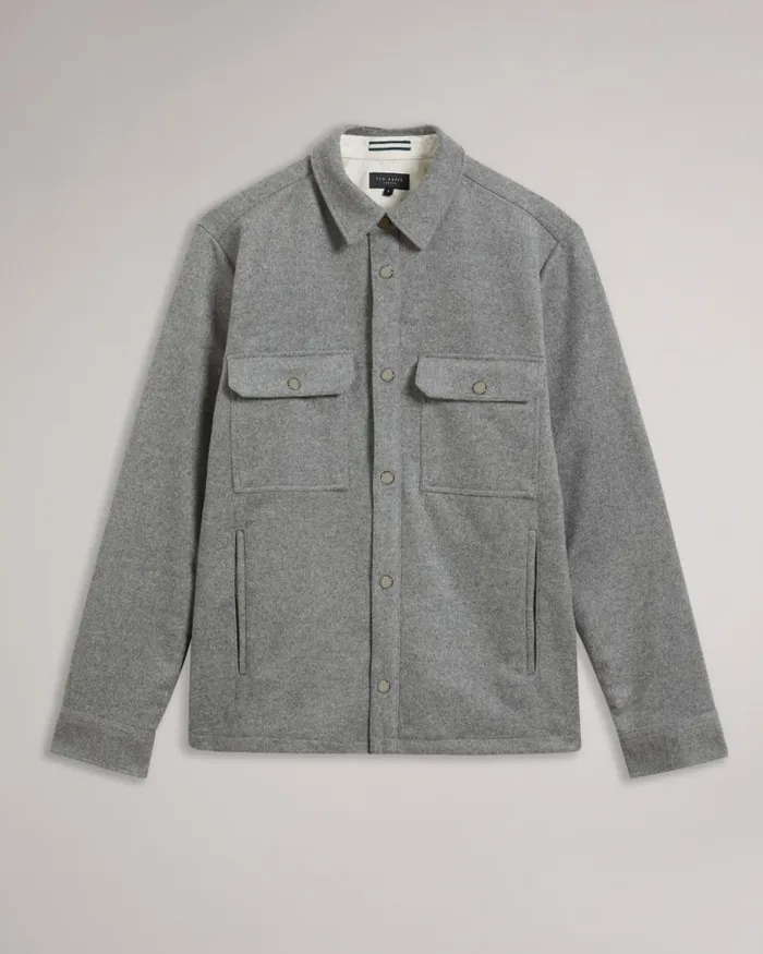 Men ANDERBY 8211 Long Sleeve Wool Blend Overshirt Grey Ted Baker Shirts
