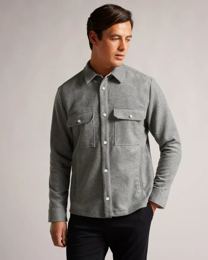 Men ANDERBY 8211 Long Sleeve Wool Blend Overshirt Grey Ted Baker Shirts Men ANDERBY 8211 Long Sleeve Wool Blend Overshirt Grey Ted Baker Shirts