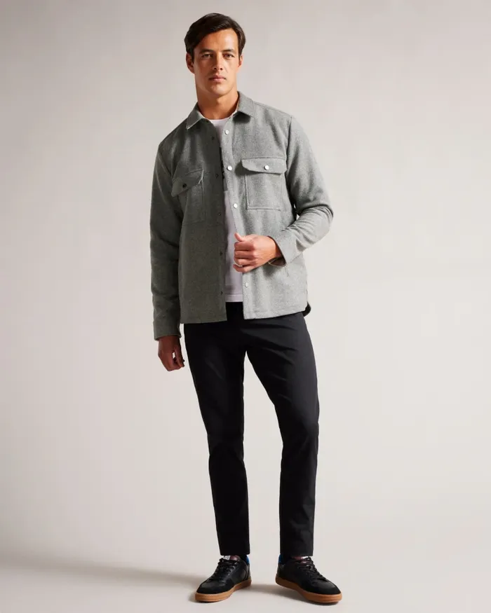 Men ANDERBY 8211 Long Sleeve Wool Blend Overshirt Grey Ted Baker Shirts Men ANDERBY 8211 Long Sleeve Wool Blend Overshirt Grey Ted Baker Shirts