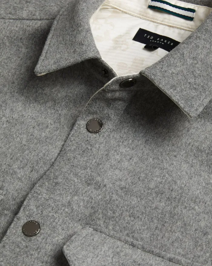 Men ANDERBY 8211 Long Sleeve Wool Blend Overshirt Grey Ted Baker Shirts Men ANDERBY 8211 Long Sleeve Wool Blend Overshirt Grey Ted Baker Shirts