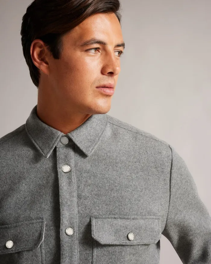 Men ANDERBY 8211 Long Sleeve Wool Blend Overshirt Grey Ted Baker Shirts Men ANDERBY 8211 Long Sleeve Wool Blend Overshirt Grey Ted Baker Shirts