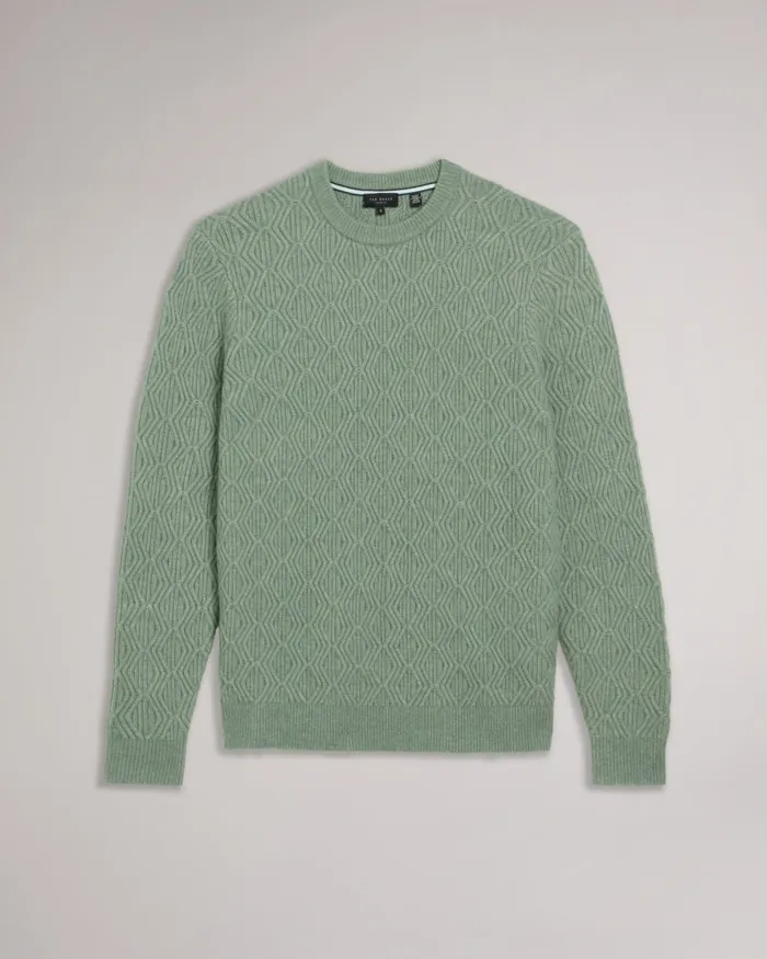 Men ATCHET 8211 Wool Blend Cable Knit Jumper Pale Green Ted Baker Jumpers and Knitwear