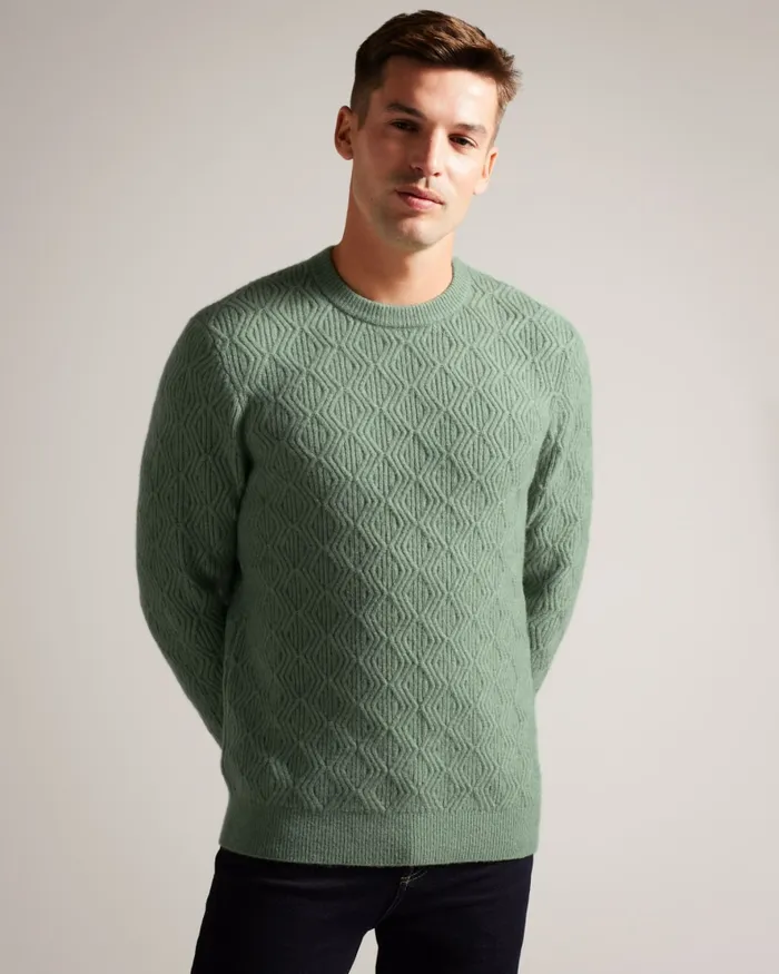 Men ATCHET 8211 Wool Blend Cable Knit Jumper Pale Green Ted Baker Jumpers and Knitwear Men ATCHET 8211 Wool Blend Cable Knit Jumper Pale Green Ted Baker Jumpers and Knitwear