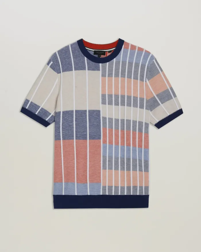Men BARDA 8211 Multi Stripe Colour Block Knitted TShirt Multicoloured Ted Baker Tops