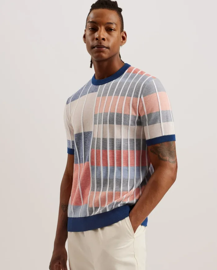 Men BARDA 8211 Multi Stripe Colour Block Knitted TShirt Multicoloured Ted Baker Tops