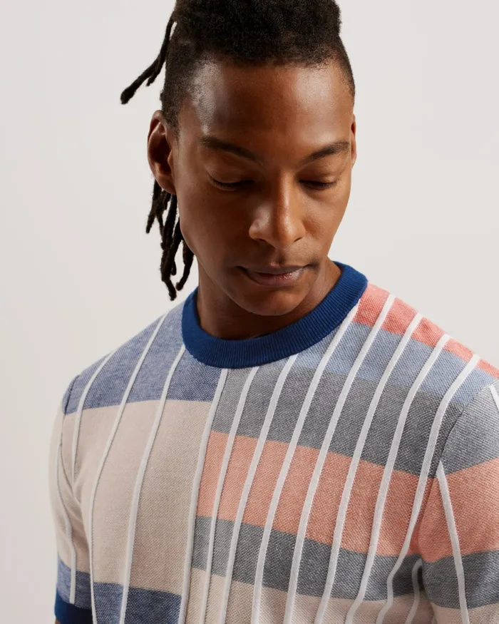 Men BARDA 8211 Multi Stripe Colour Block Knitted TShirt Multicoloured Ted Baker Tops