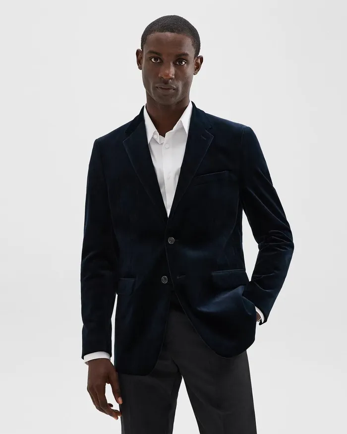 Men Blazers Jackets Theory Chambers Blazer In Stretch Velvet Baltic