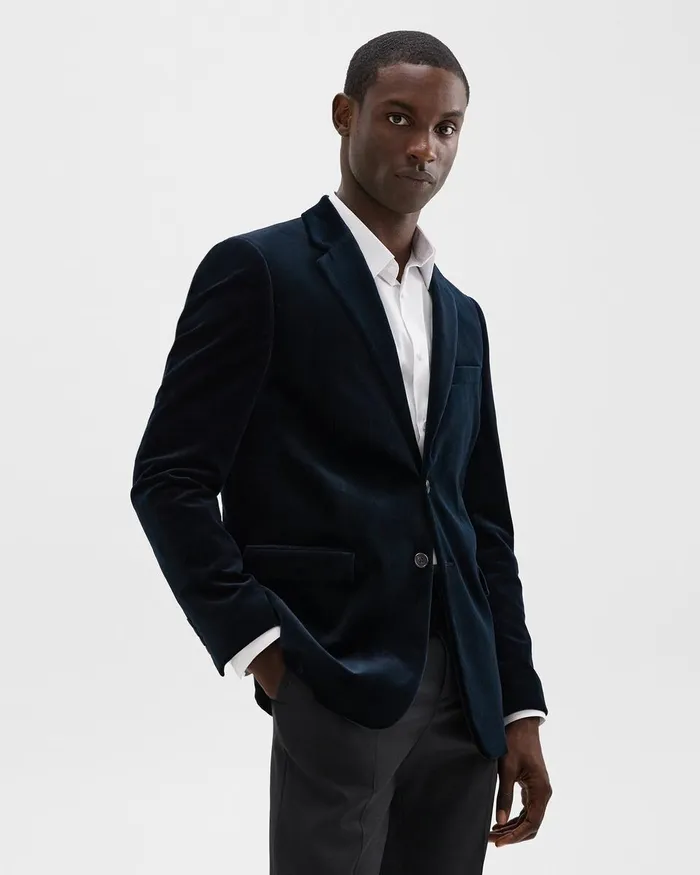 Men Blazers Jackets Theory Chambers Blazer In Stretch Velvet Baltic