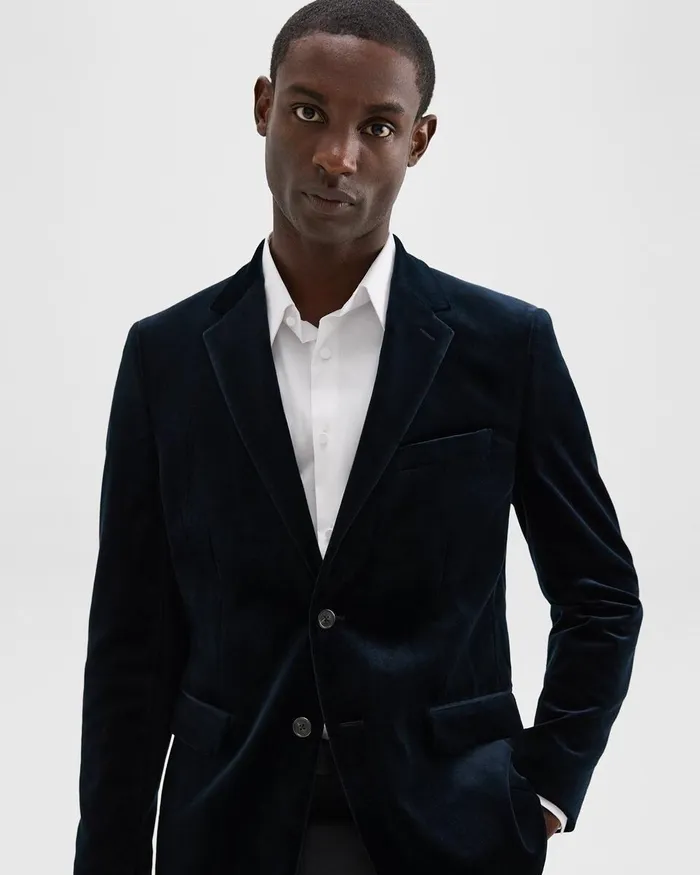 Men Blazers Jackets Theory Chambers Blazer In Stretch Velvet Baltic