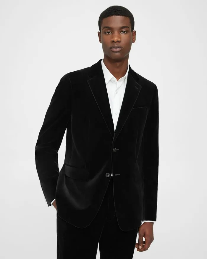 Men Blazers Jackets Theory Chambers Blazer In Stretch Velvet Black