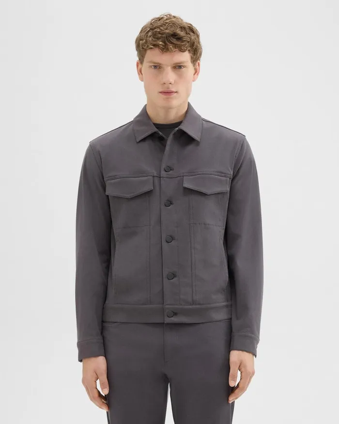 Men Blazers Jackets Theory River Trucker Jacket In Neoteric Twill Dark Grey