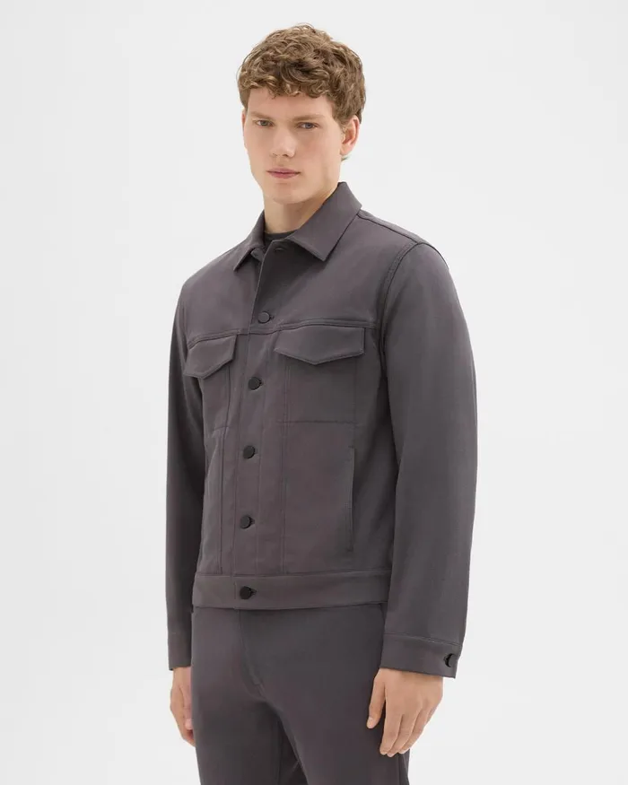Men Blazers Jackets Theory River Trucker Jacket In Neoteric Twill Dark Grey
