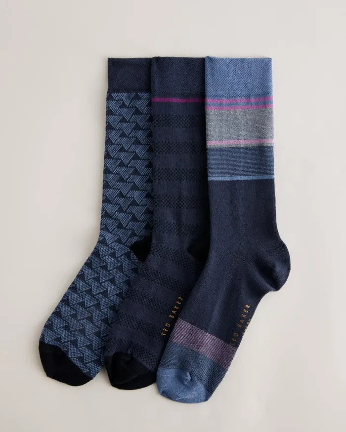 Men BLUUPAK 8211 Three Pack Of Assorted Pattern Socks Assorted Ted Baker Socks