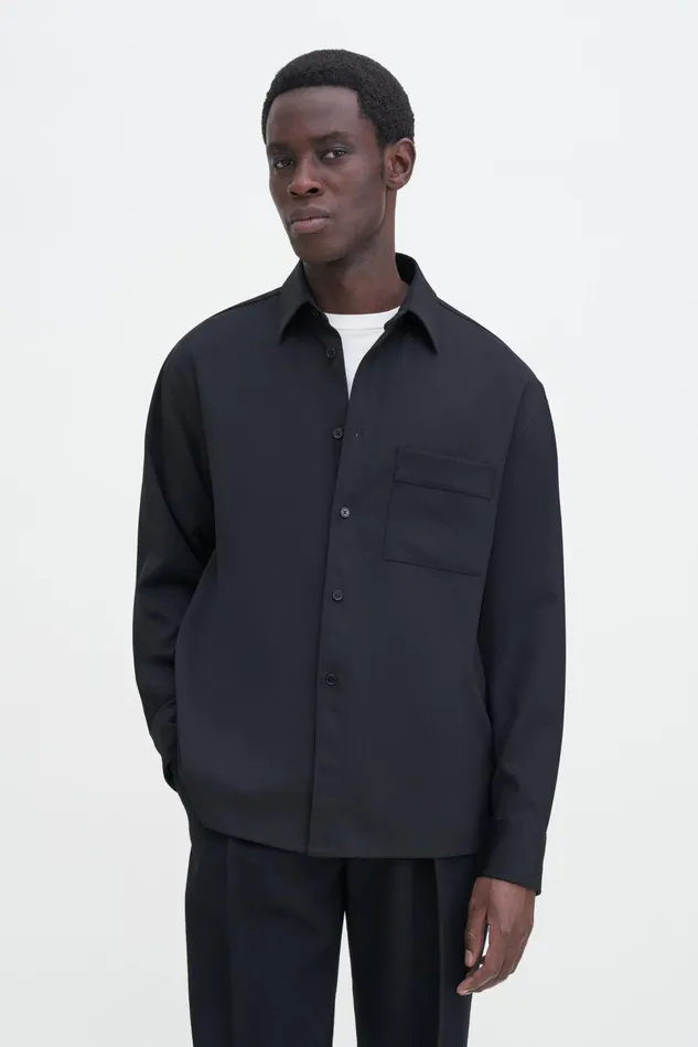 Men Boxy Wool Twill Shirt Black Filippa K Overshirts