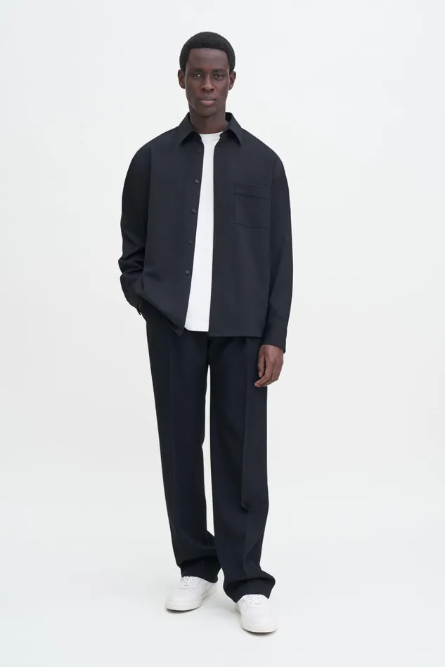 Men Boxy Wool Twill Shirt Black Filippa K Overshirts