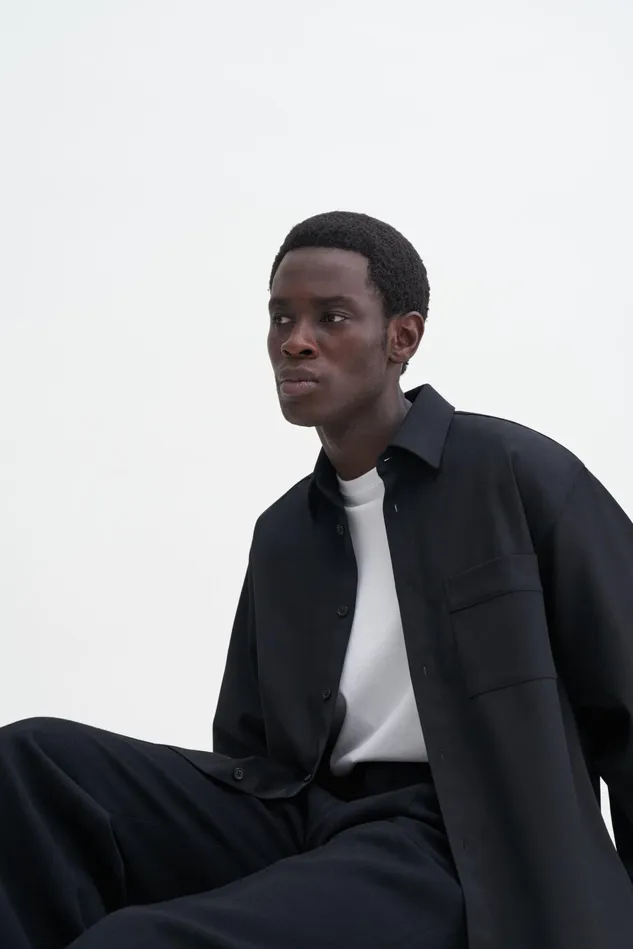 Men Boxy Wool Twill Shirt Black Filippa K Overshirts