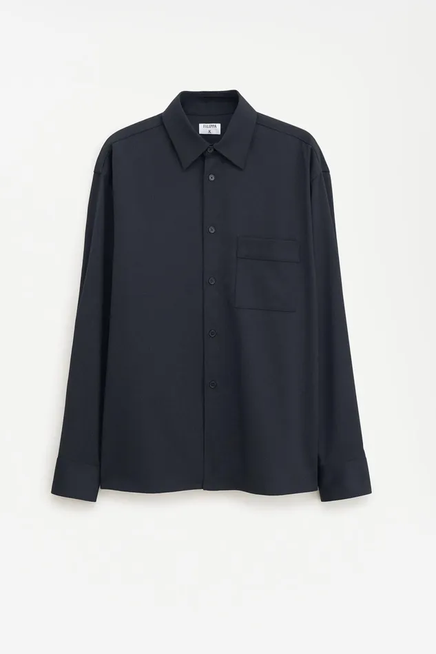 Men Boxy Wool Twill Shirt Black Filippa K Overshirts