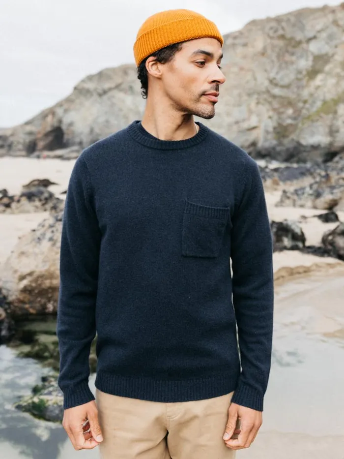 Men Cavan Pocket Knit Jumper Navy Finisterre Knitwear