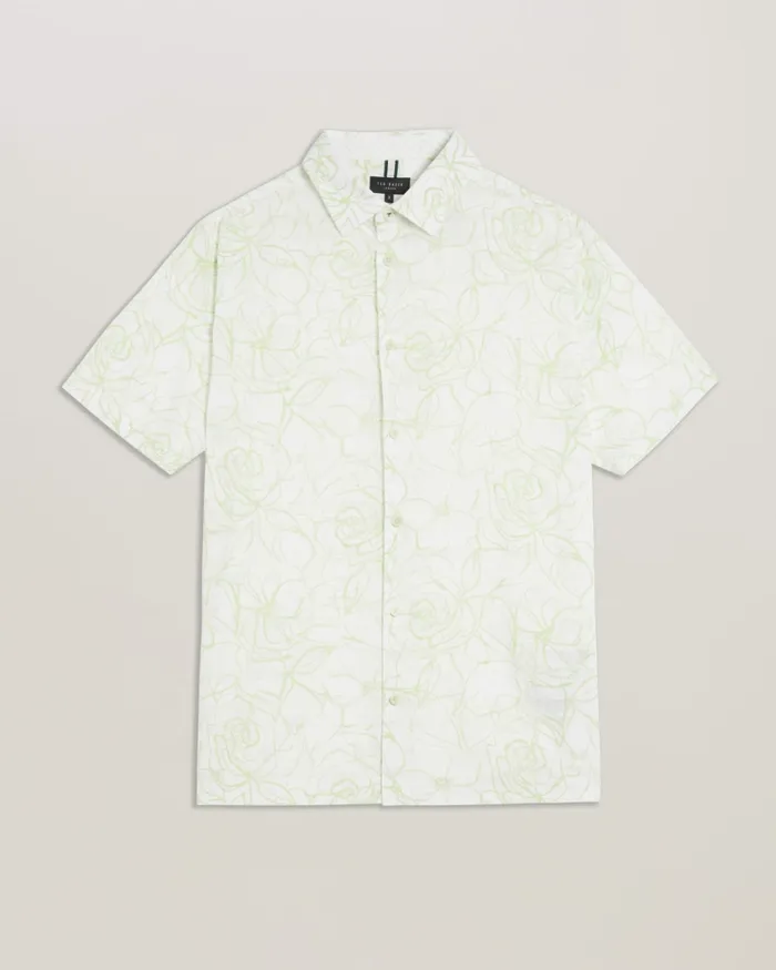 Men CAVU 8211 Short Sleeve Printed Cotton Shirt White Ted Baker Shirts