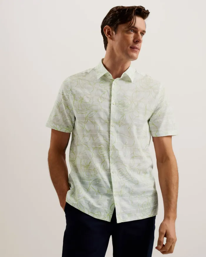 Men CAVU 8211 Short Sleeve Printed Cotton Shirt White Ted Baker Shirts