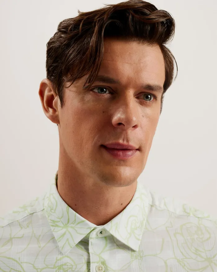 Men CAVU 8211 Short Sleeve Printed Cotton Shirt White Ted Baker Shirts