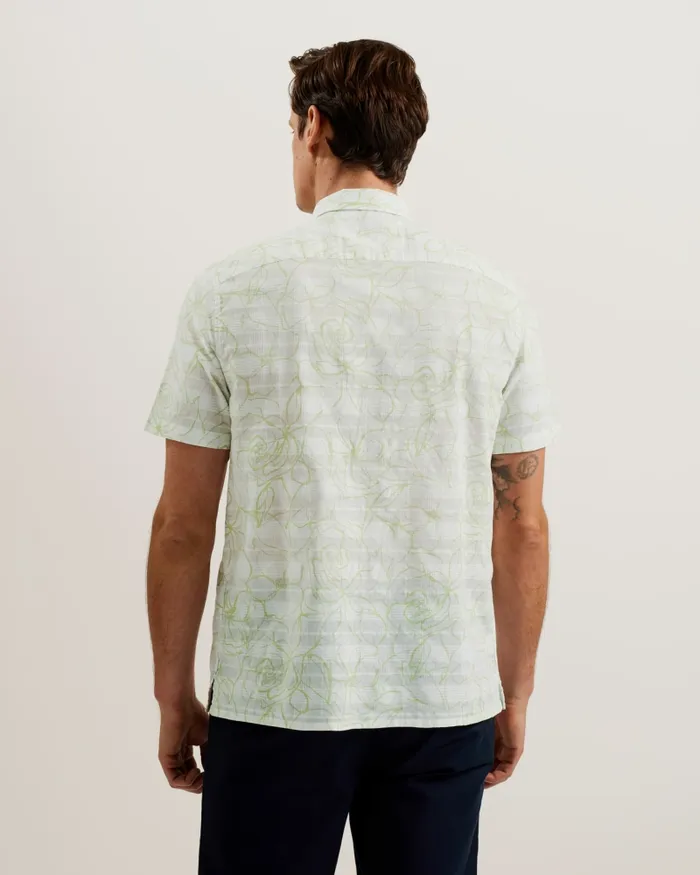 Men CAVU 8211 Short Sleeve Printed Cotton Shirt White Ted Baker Shirts