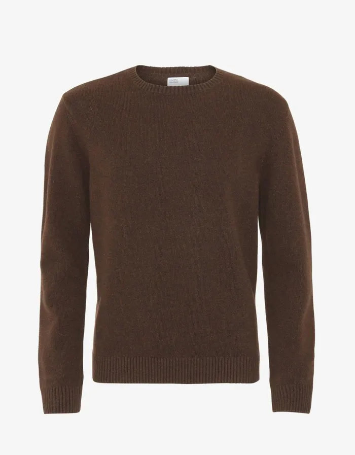 Men Classic Merino Wool Crew Coffee Brown Colorful Standard Knit Sweaters