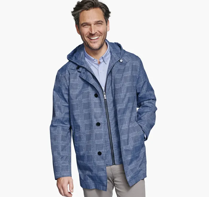 Men Coats Jackets and Vests Johnston and Murphy Upton WaterResistant Raincoat Blue Plaid