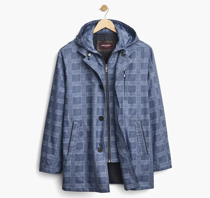 Men Coats Jackets and Vests Johnston and Murphy Upton WaterResistant Raincoat Blue Plaid
