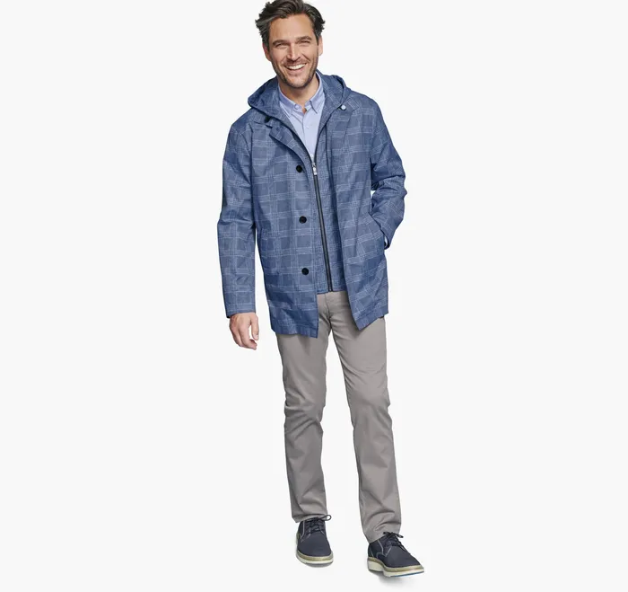 Men Coats Jackets and Vests Johnston and Murphy Upton WaterResistant Raincoat Blue Plaid