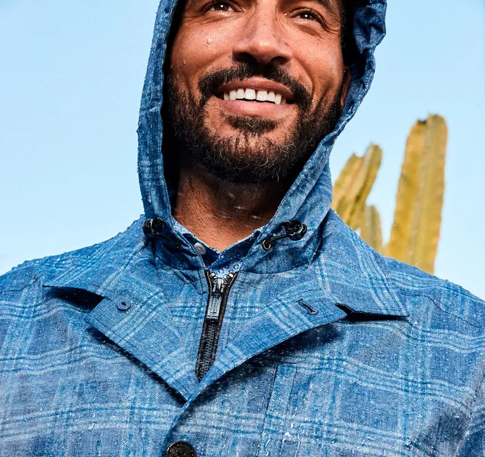 Men Coats Jackets and Vests Johnston and Murphy Upton WaterResistant Raincoat Blue Plaid