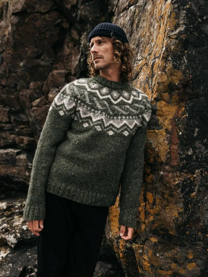 Men Cormoran Fair Isle Jumper Olive Finisterre Knitwear