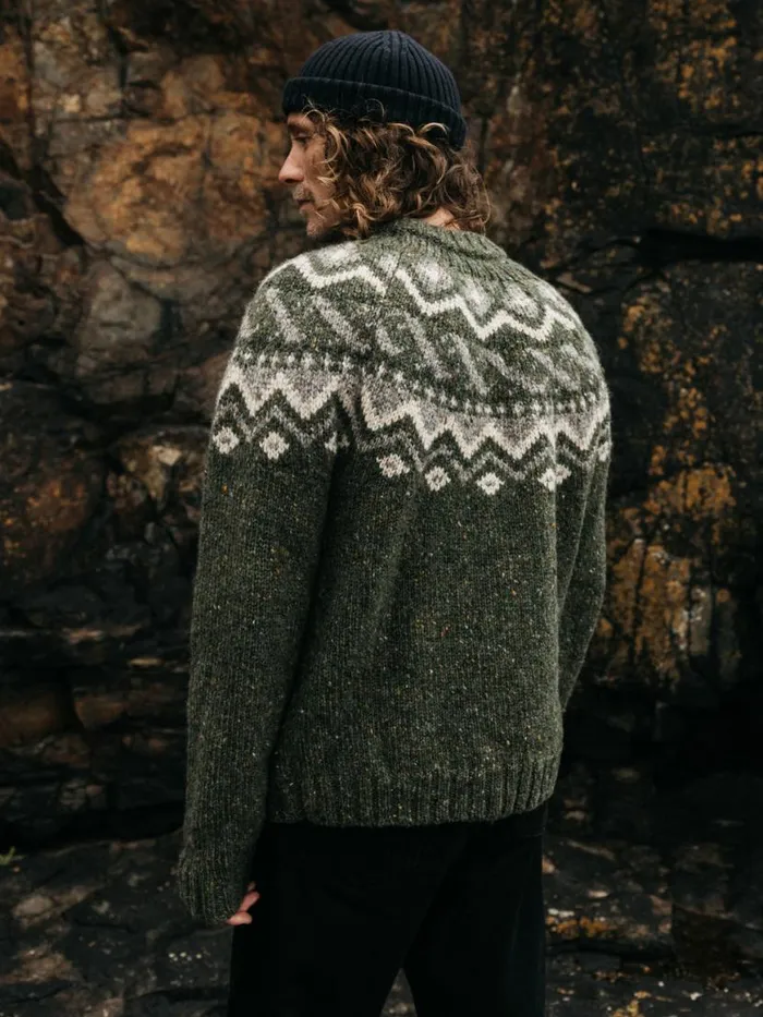 Men Cormoran Fair Isle Jumper Olive Finisterre Knitwear
