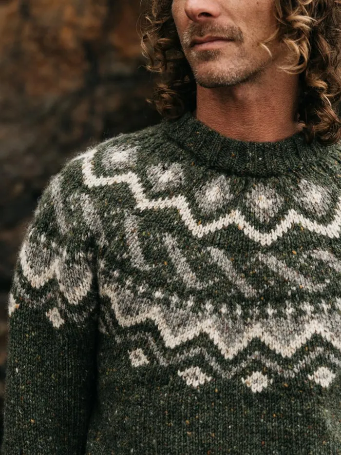 Men Cormoran Fair Isle Jumper Olive Finisterre Knitwear