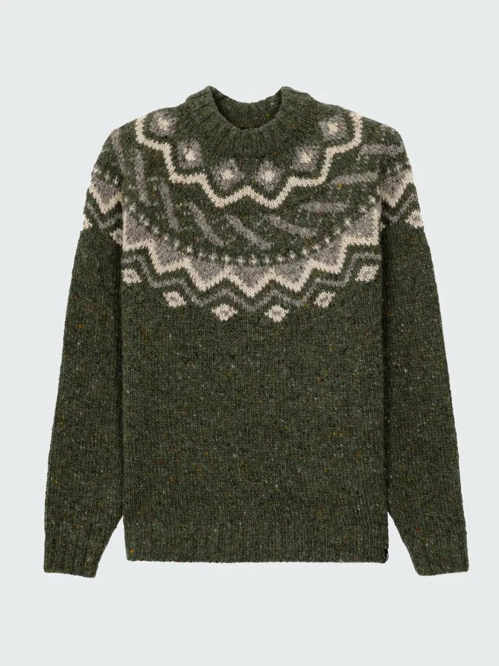 Men Cormoran Fair Isle Jumper Olive Finisterre Knitwear
