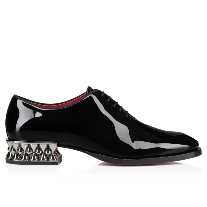 Men Corteo On Spikes Oxford 8211 Patent Calf Leather And Spikes 8211 Black Christian Louboutin Buckles and Laceups