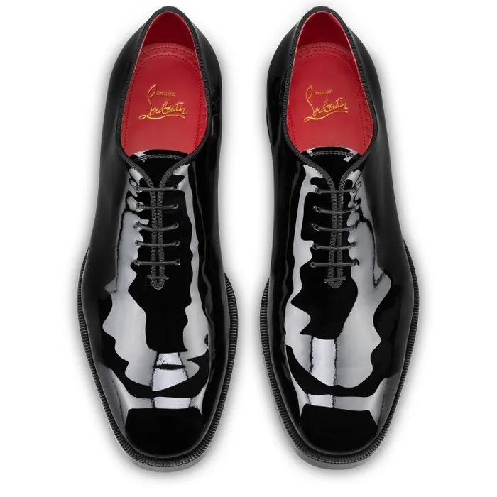 Men Corteo On Spikes Oxford 8211 Patent Calf Leather And Spikes 8211 Black Christian Louboutin Buckles and Laceups
