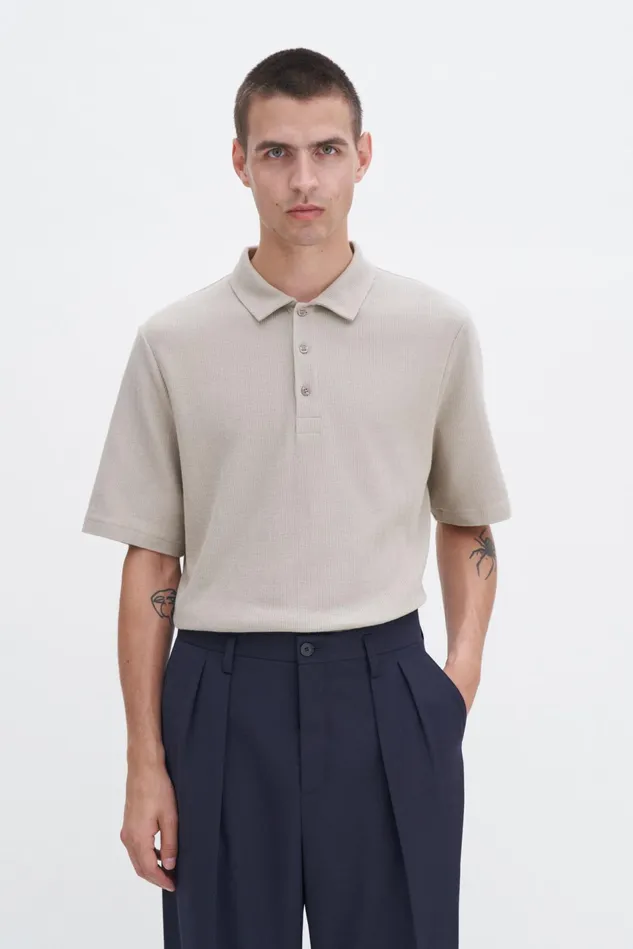 Men Cotton Jersey Polo Shirt Faded Khaki Filippa K TShirts
