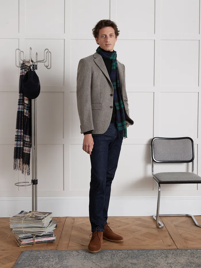 Men Cyrillus Clothing Pure Wool Herringbone Blazer Marron