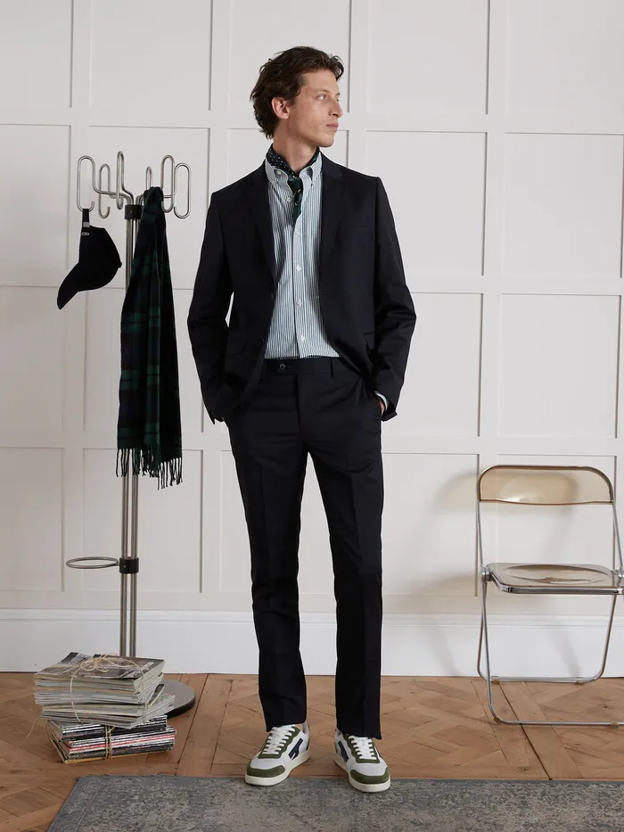 Men Cyrillus Clothing Super 100s Wool Suit Trousers Marine