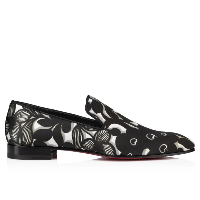 Men Dandelion Loafers 8211 Petunia Printed Crepe Satin 8211 Black Christian Louboutin Loafers and Moccasins